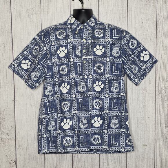 VTG Reyn Spooner Hawaiian Reverse Print 1/4 Pullover Loyola High School, sz L - Picture 1 of 5